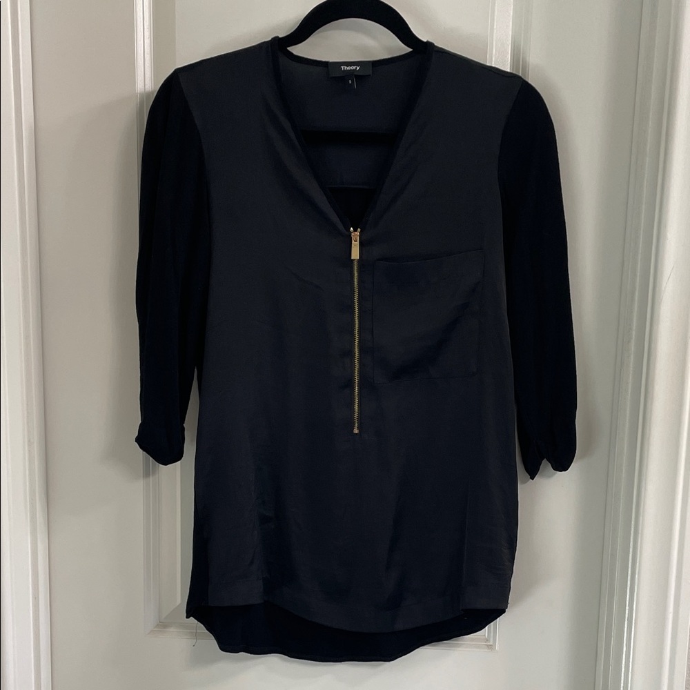 Theory Black Blouse with Gold Zip